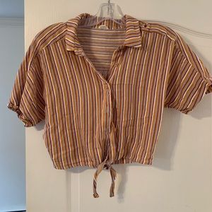 Striped button up blouse with tie front